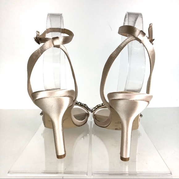 Jewel Badgley Mischka Embellished Stiletto Wrap Around Champagne Heels Sz 8.5 - Picture 5 of 9